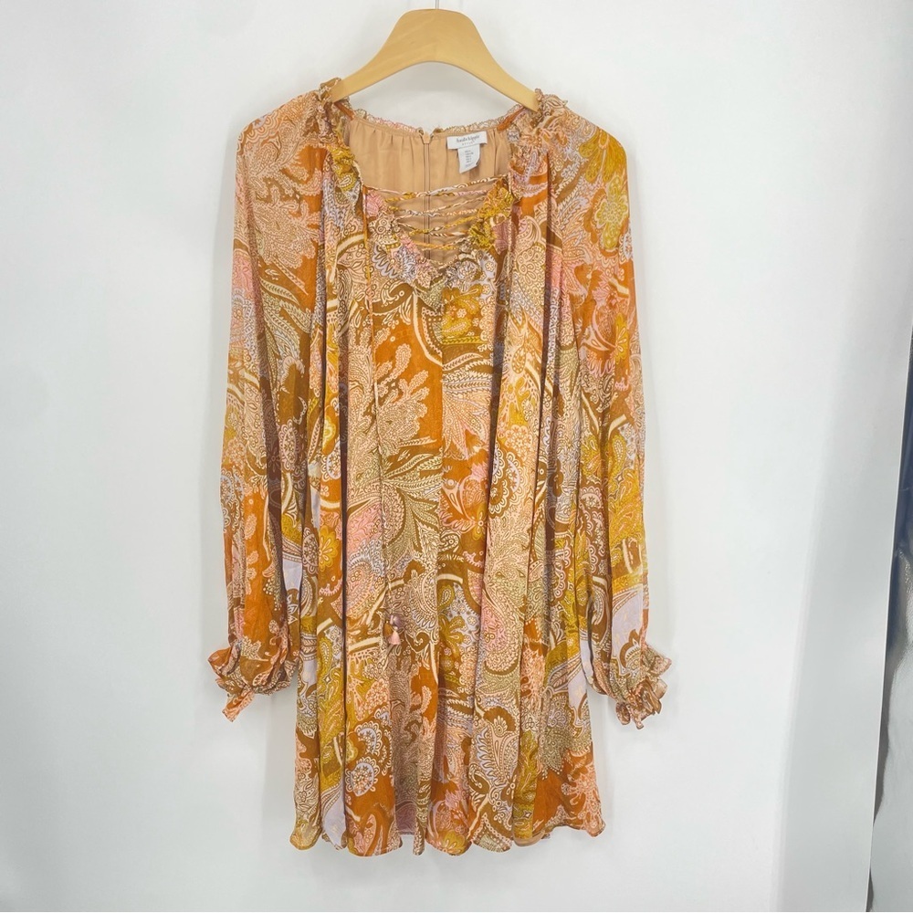 Haute Hippie‎ Paisley Print Long Sleeve Chiffon Dress Sz L
